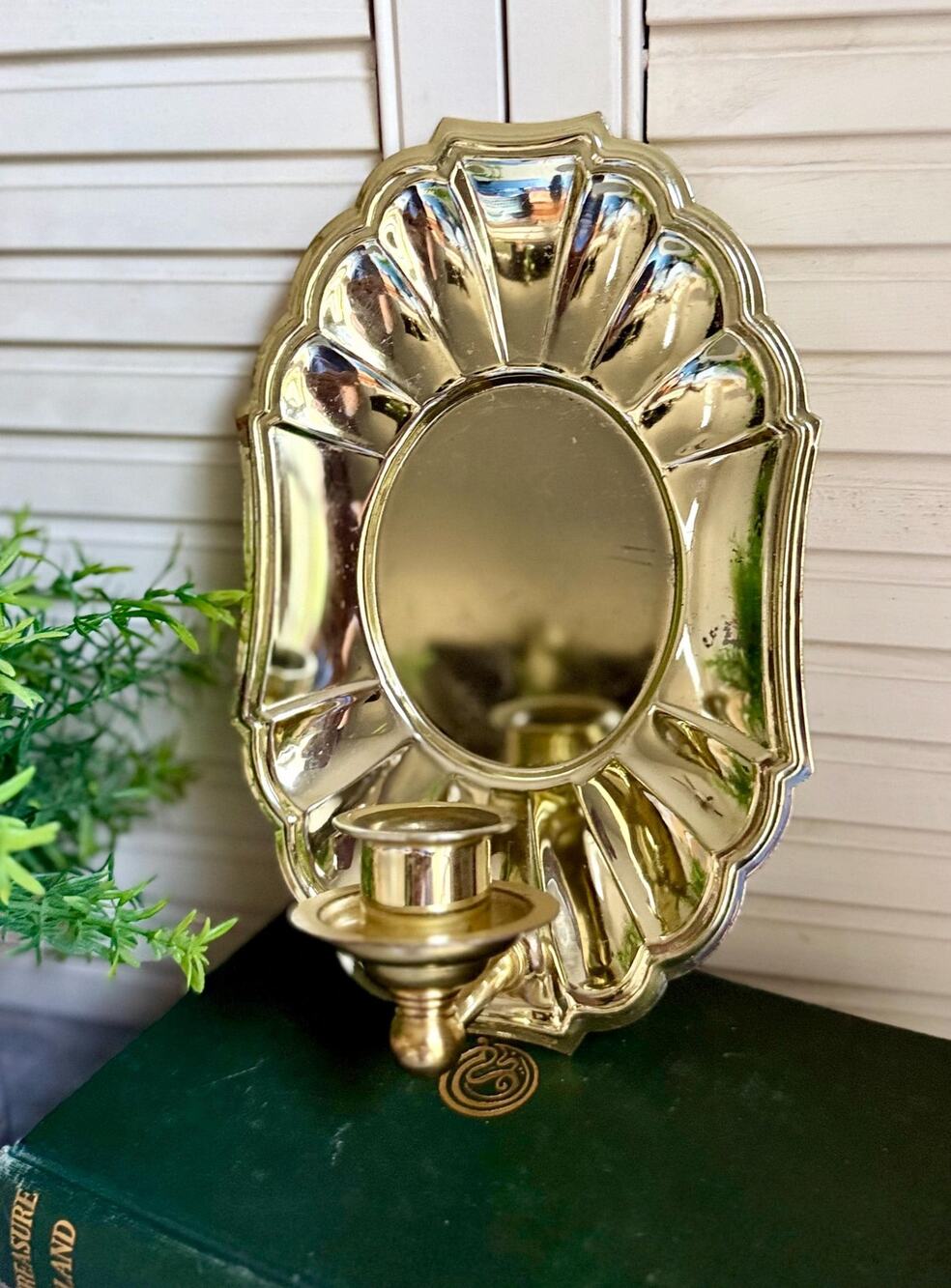 Vintage Homco Gold Wall Candle Sconce | Shell Mirror Sconce | Hollywood Regency